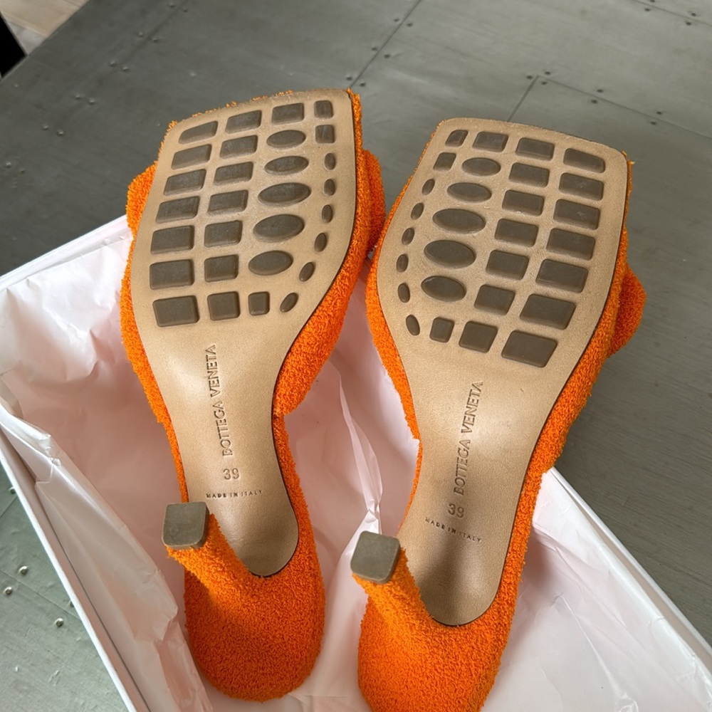Bottega veneta tangerine orange terry cloth bow sandals pumps sz 39 - Picture 8 of 11